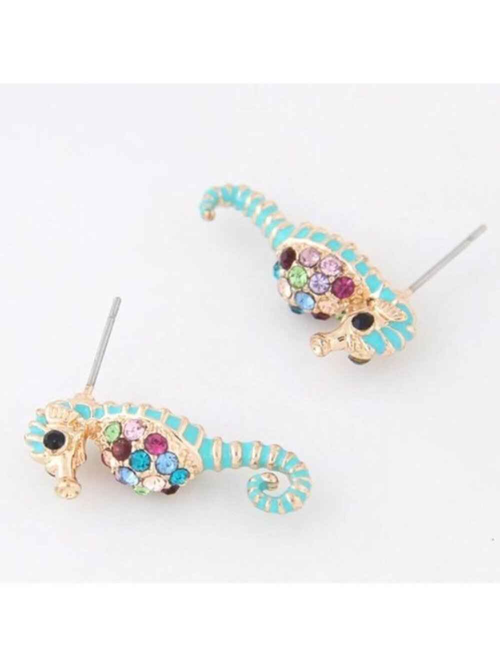 Turquoise Seahorse Multi-Color Rhinestone Small Stud Earrings